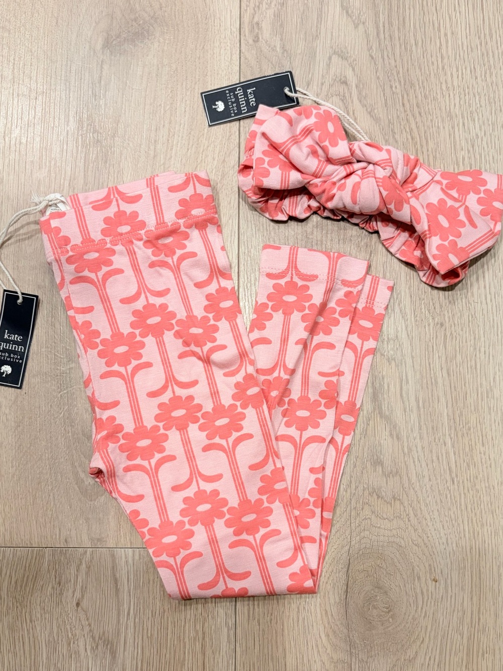kate quinn pink coral floral leggings with matching headwrap